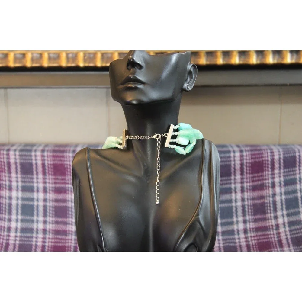 Aqua Blue Glass Multi-strand Hefty Necklace and Earring Set